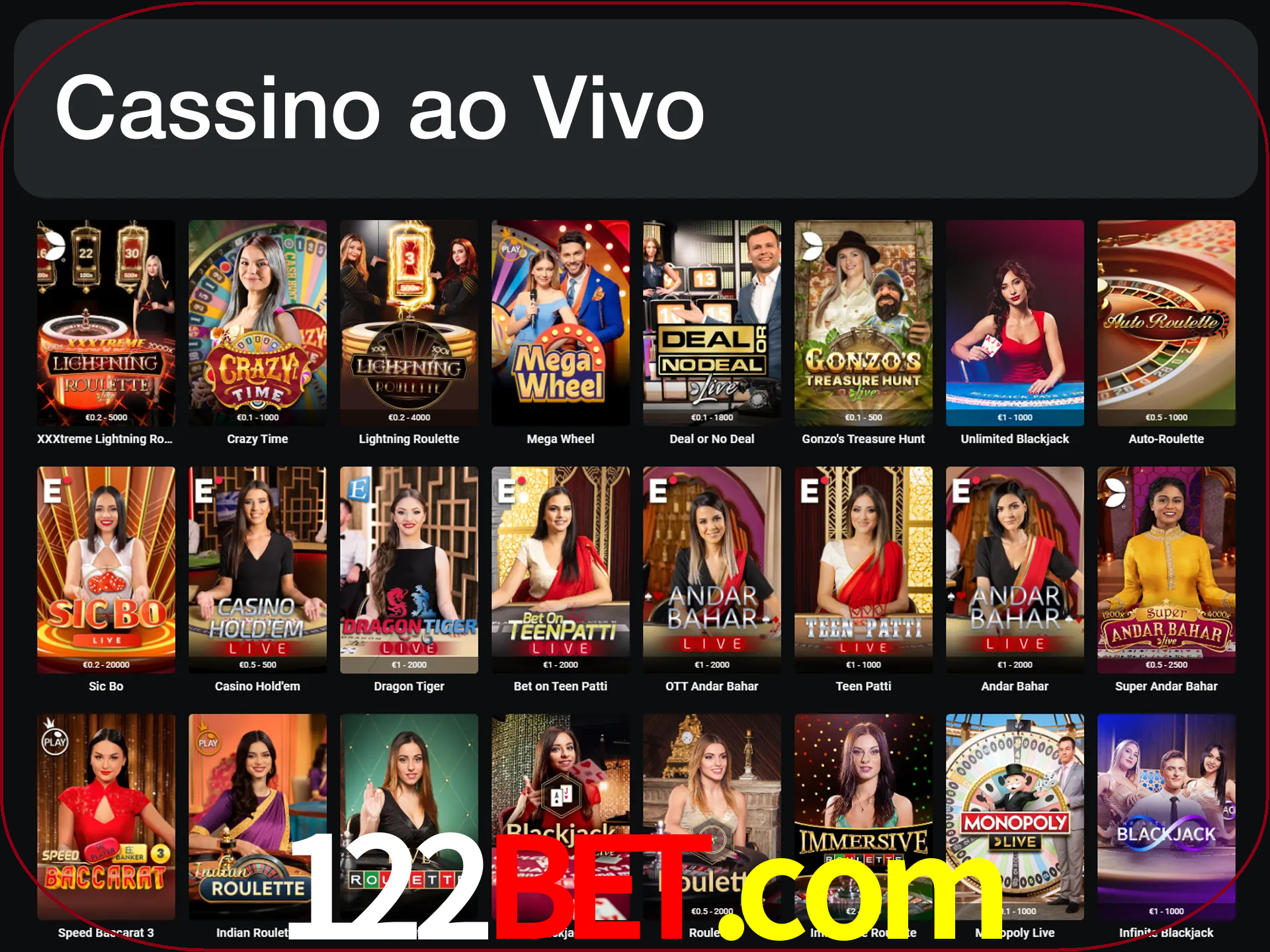 Jogue jogos de cassino com um verdadeiro dealer.